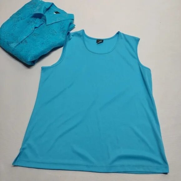 Salon Studio 2 Pieces Set Blue Abstract Floral Button Down Top Blouse Size L - Picture 3 of 13